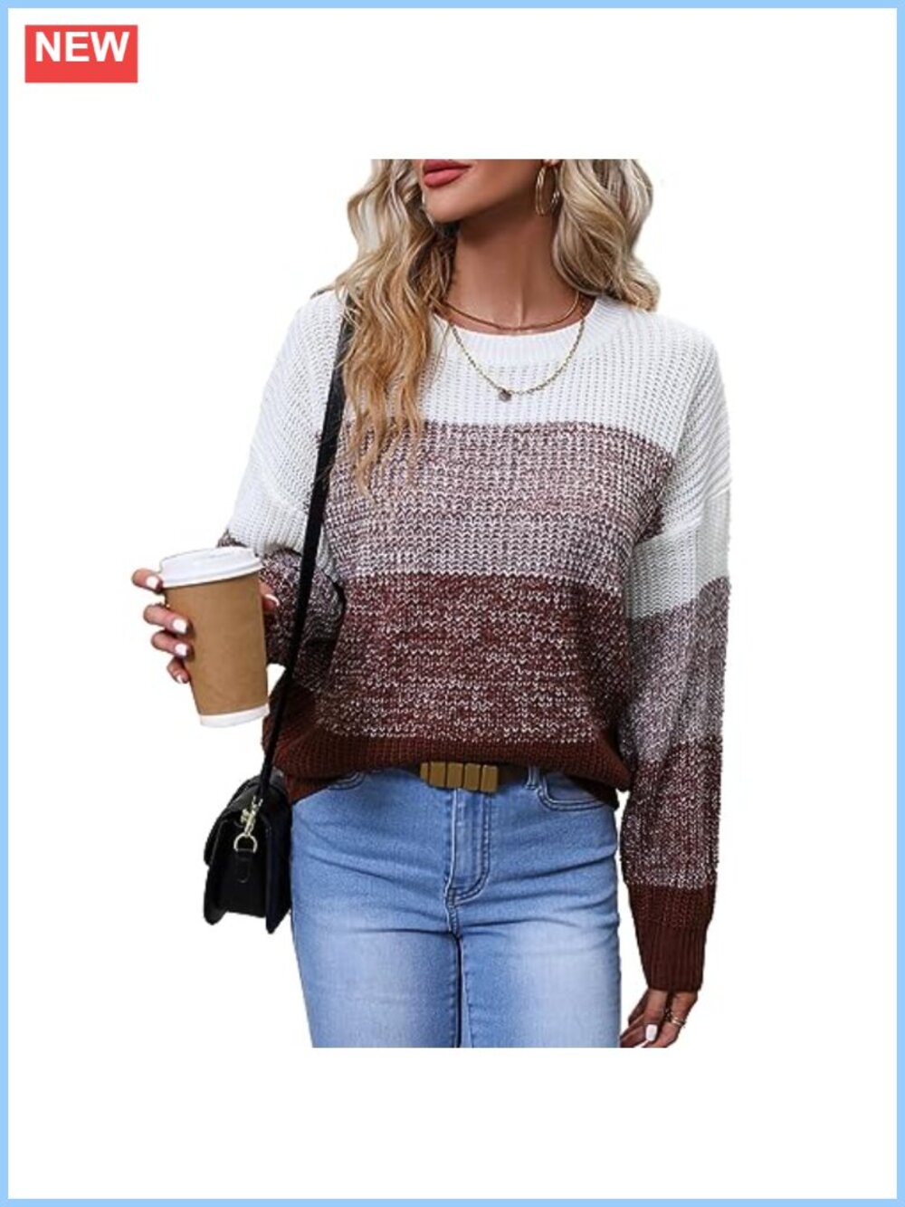 100% Acrylic Color Block Sweater Women's Crewneck Long Sleeve Pullover